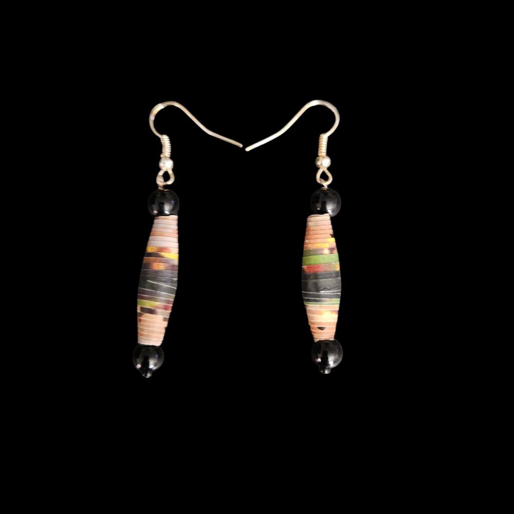 Vintage Paper Bead Dangle Earrings Multicolor African Style Handmade